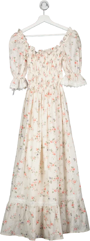 LUG VON SIGA Cream Smoked Floral Cotton Dress UK XS