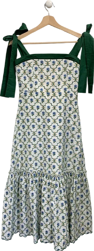 Lug Von Siga Green and White Embroidered Dress UK S