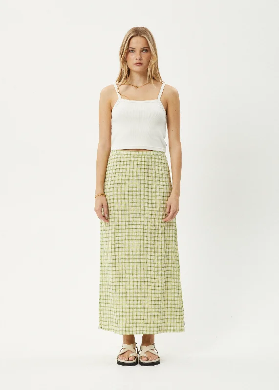 AFENDS Womens Darcy - Check Maxi Skirt - Lemongrass Check