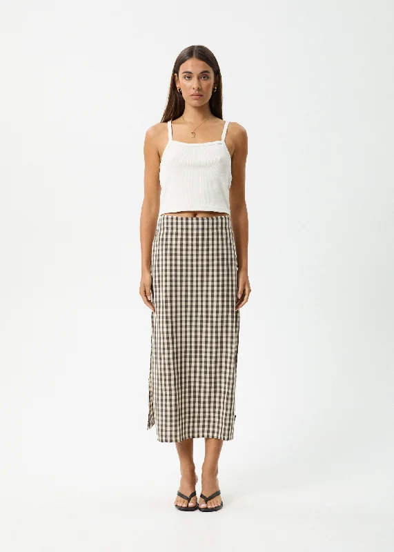 AFENDS Womens Gambet Check - Midi Skirt - Black / Sand