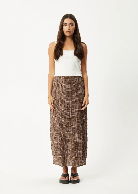 AFENDS Womens Hometown - Seersucker Check Skirt - Coffee