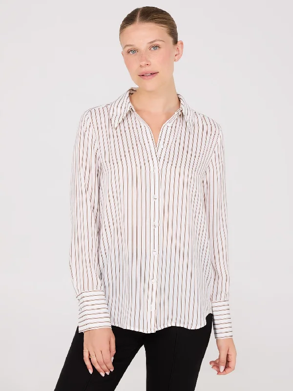 Satin Striped Button-Front Blouse