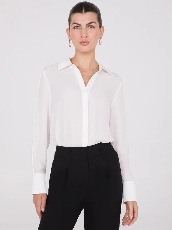 Chiffon Button-Front Blouse With Satin Details