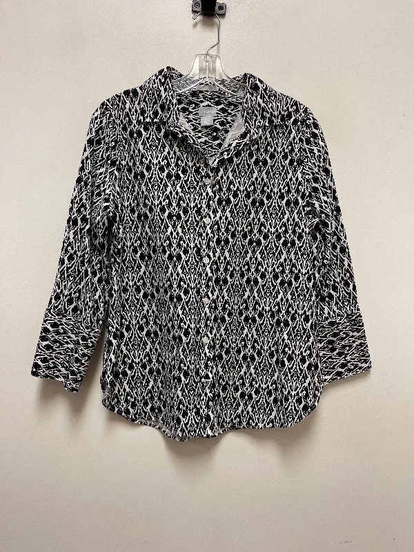 Blouse Long Sleeve By Chicos In Black & White, Size: S