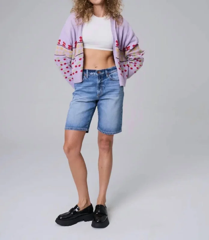 Denim Shorts In A Longer Length In Medium Wash