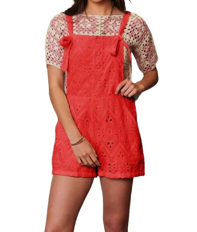 Crochet Lace Romper In Hot Pink