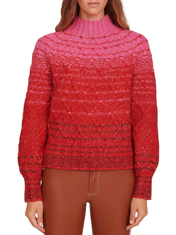 Evelyn Womens Cable Knit Ombre Mock Turtleneck Sweater