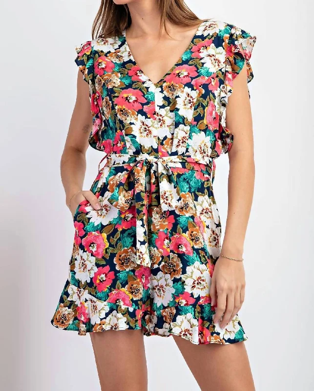 Floral Print Romper In Multi