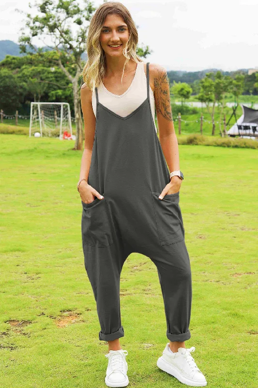 Full Size Sleeveless V-Neck Pocketed Jumpsuit