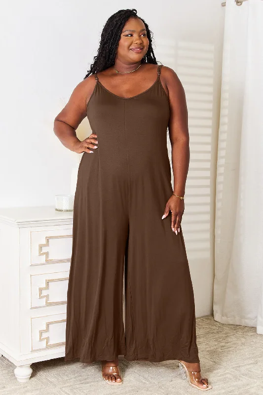 Full Size Soft Rayon Spaghetti Strap Tied Wide Leg Jumpsuit