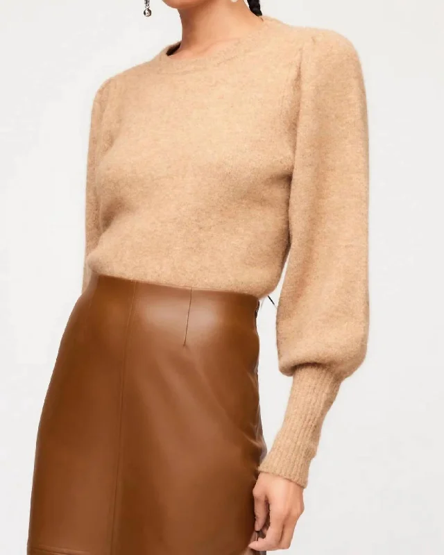 Lia Shirred Sleeve Sweater In Almond