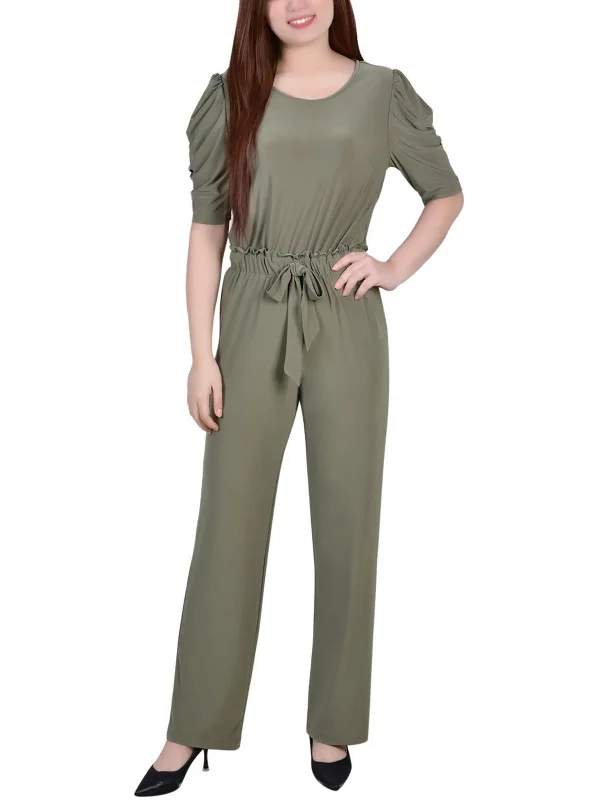 Petites Womens Knit Elbow Sleeves Jumpsuit