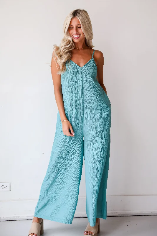 FINAL SALE - Sunny Energy Teal Wide Leg Jumpsuit