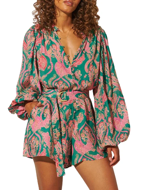 Talitha Playsuit In Emerald Paisley