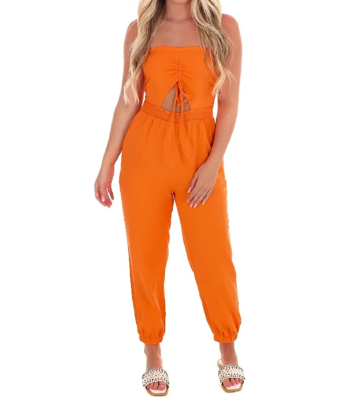 Tennessee Triumph Strapless Jumpsuit In Orange