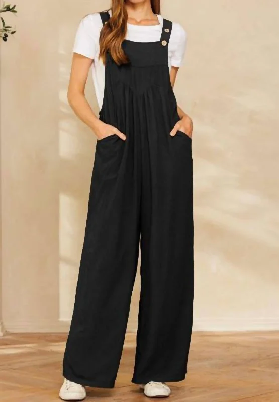 Textured Knit Overall Jumpsuit In Black