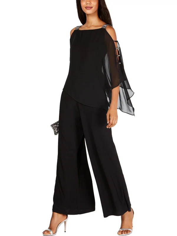 Womens Embellished Poncho Sleeve Jumpsuit