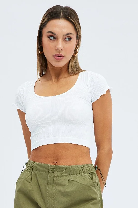 White T Shirt Short Sleeve Scoop Neck Seamless