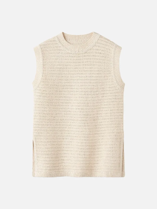 Rib Knitted Vest in Beige