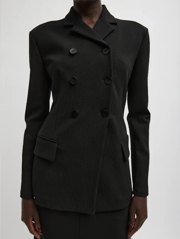 Wren Crepe Knit Fitted Blazer in Black