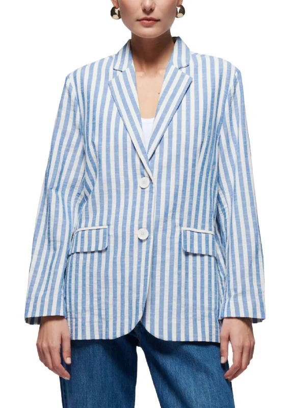 Beau Oversized Blazer In Parisian Blue Stripe