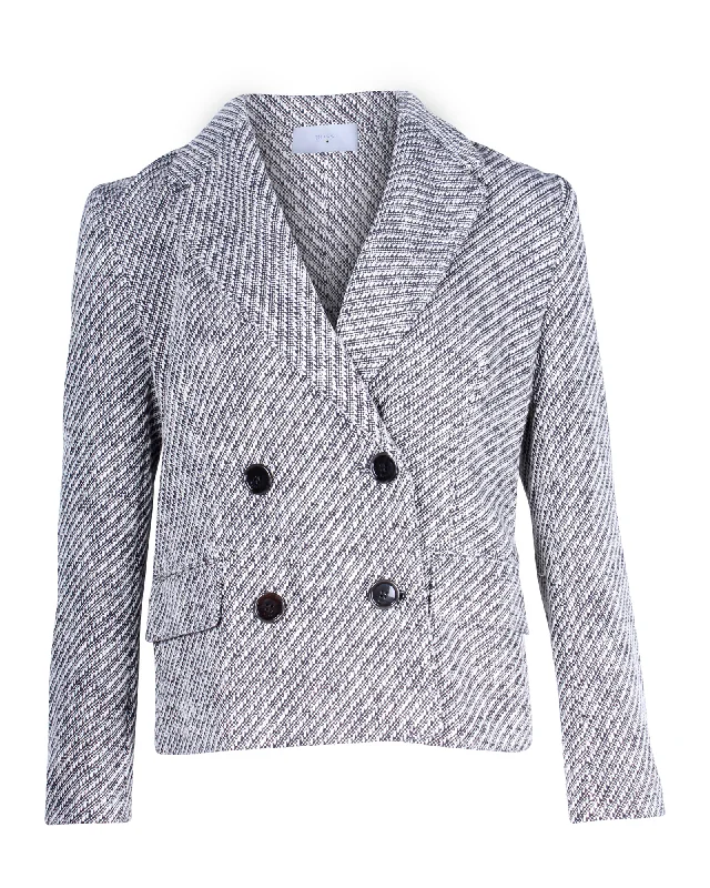 Boss Double-Breasted Blazer in Black and White Polyester Wool Blend