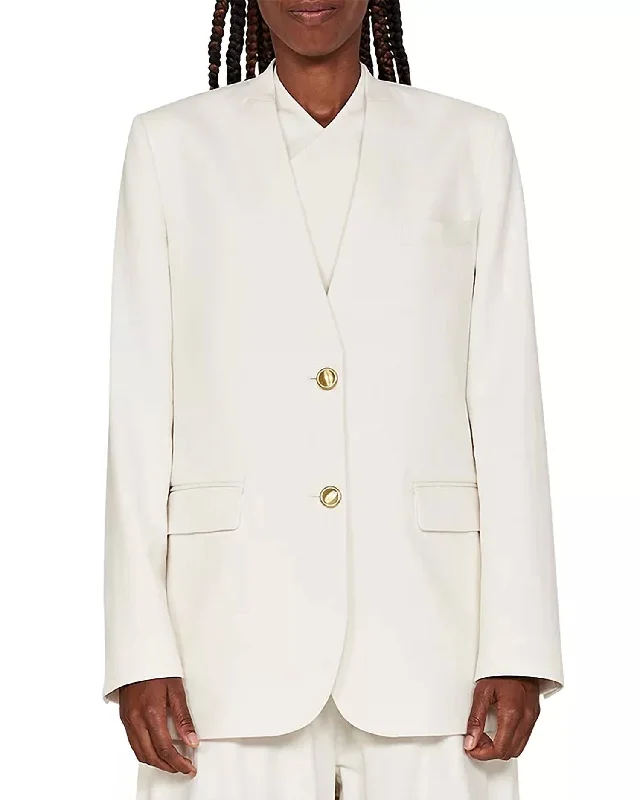 Collarless Tailored Jacket In White