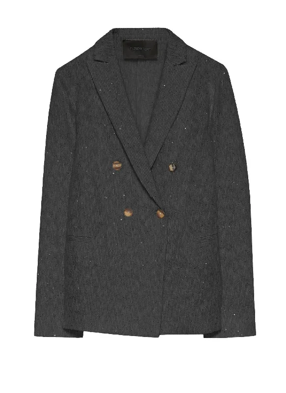 Double Breasted Tweed Blazer In Black