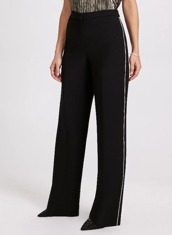 Olivia Wide-Leg Crystal Detail Pants - Regular