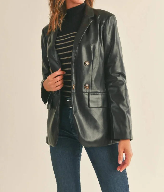 Vegan Leather Blazer In Black